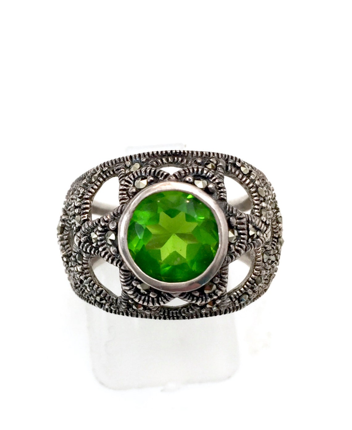 Sterling Silver Peridot Ring Domed Band Design Round Peridot - Etsy