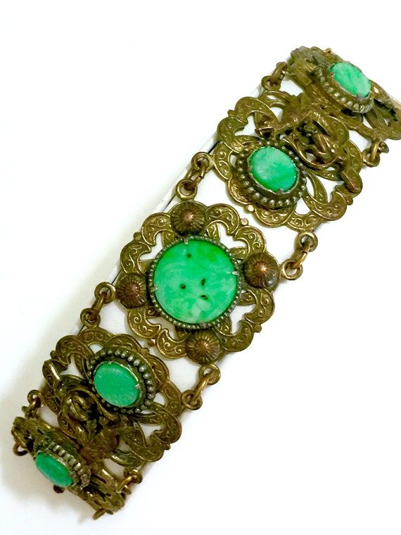 Neiger Art Deco Chinoiserie Bracelet Jade Molded … - image 9