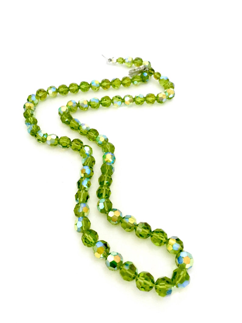 Olivine Glass Crystal Necklace Iridescent Crystals Art Deco - Etsy