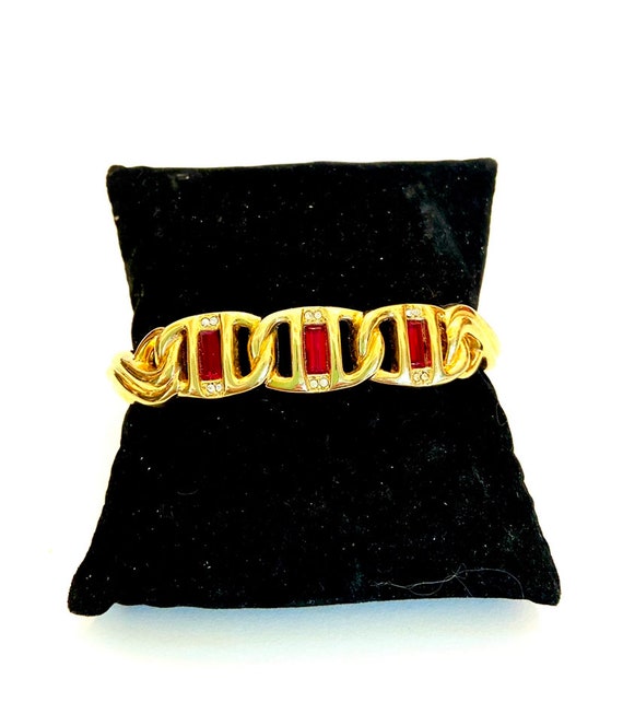 Swarovski Red & Gold Hinged Bangle Red Baguettes a