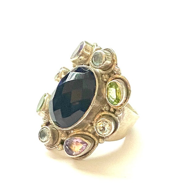 Sterling Silver Gemstone Statement Ring Faceted B… - image 6