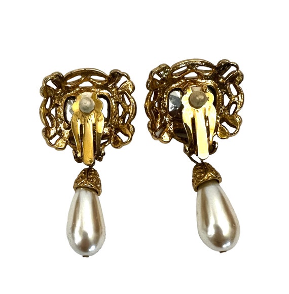 Elegant Purple Gold & Faux Pearl Dangle Earrings … - image 10