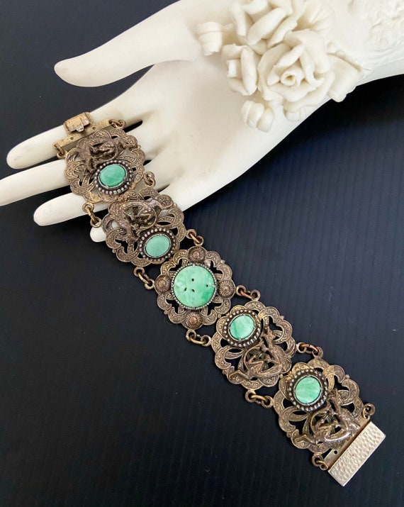 Neiger Art Deco Chinoiserie Bracelet Jade Molded … - image 3