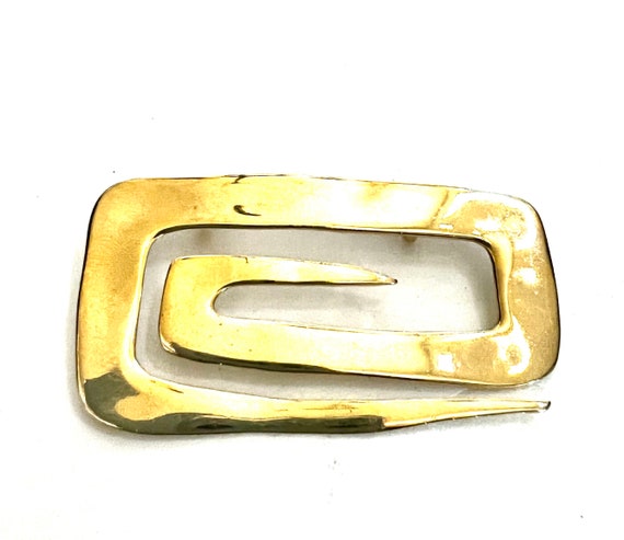 Large Modernist Gold Tone Brooch Polished Gold To… - image 3