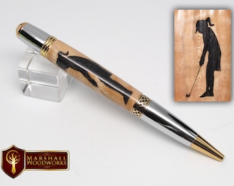 Hand Crafted Female Golfer Silhouette Wood Pen