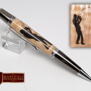 Hand Crafted Fly Fisherman Silhouette Wood Pen