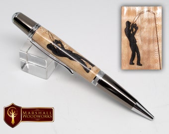 Hand Crafted Fly Fisherman Silhouette Wood Pen