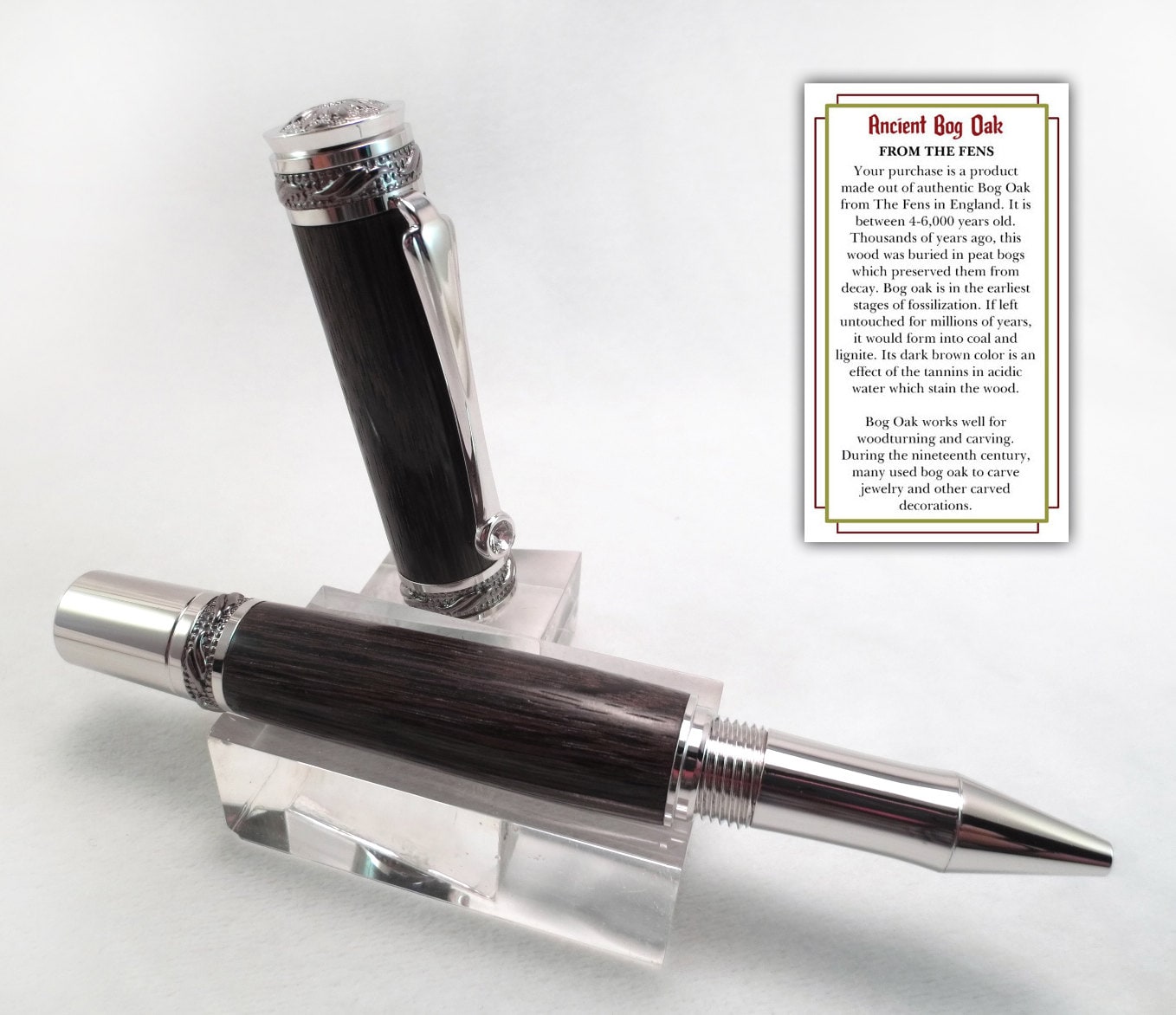 Roller Ball Pen - Jr Gentlemen Pen - Ancient Bog Oak - Bog Oak Pen -  Journaling - Ancient Wood - Writing - Desk Pen - Holiday Gifts - Chrome