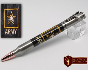 Bolt Action Wood Pen with US Army Inlay