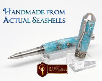 Handmade Seashell Pen – Antiqued Pewter, Nautical Executive Gift
