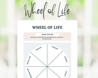 Wheel of Life Worksheet, Self Improvement Planner (PDF Printable)