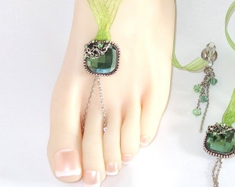 Barefoot sandales ruban cheville pied bijoux toutes les tailles et bijoux clitoris situés sous le bijou intime Hoode chatoyantes éléments émeraudes