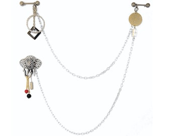 Pierced Double Chain Inside Outside Over Under Design Crystalled Elephant Pendant Under The Hoodeate Jewelry And Gifts Pierced Double Chain Inside Outside Over Under Design Crystalled Elephant Pendant Under The Hoodeate Jewelry And Gifts