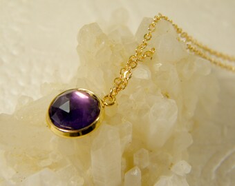 Amethyst necklace, Gold necklace, Purple stone pendant, Gold filled necklace, February birthstone necklace, Dainty necklace, Gift for her