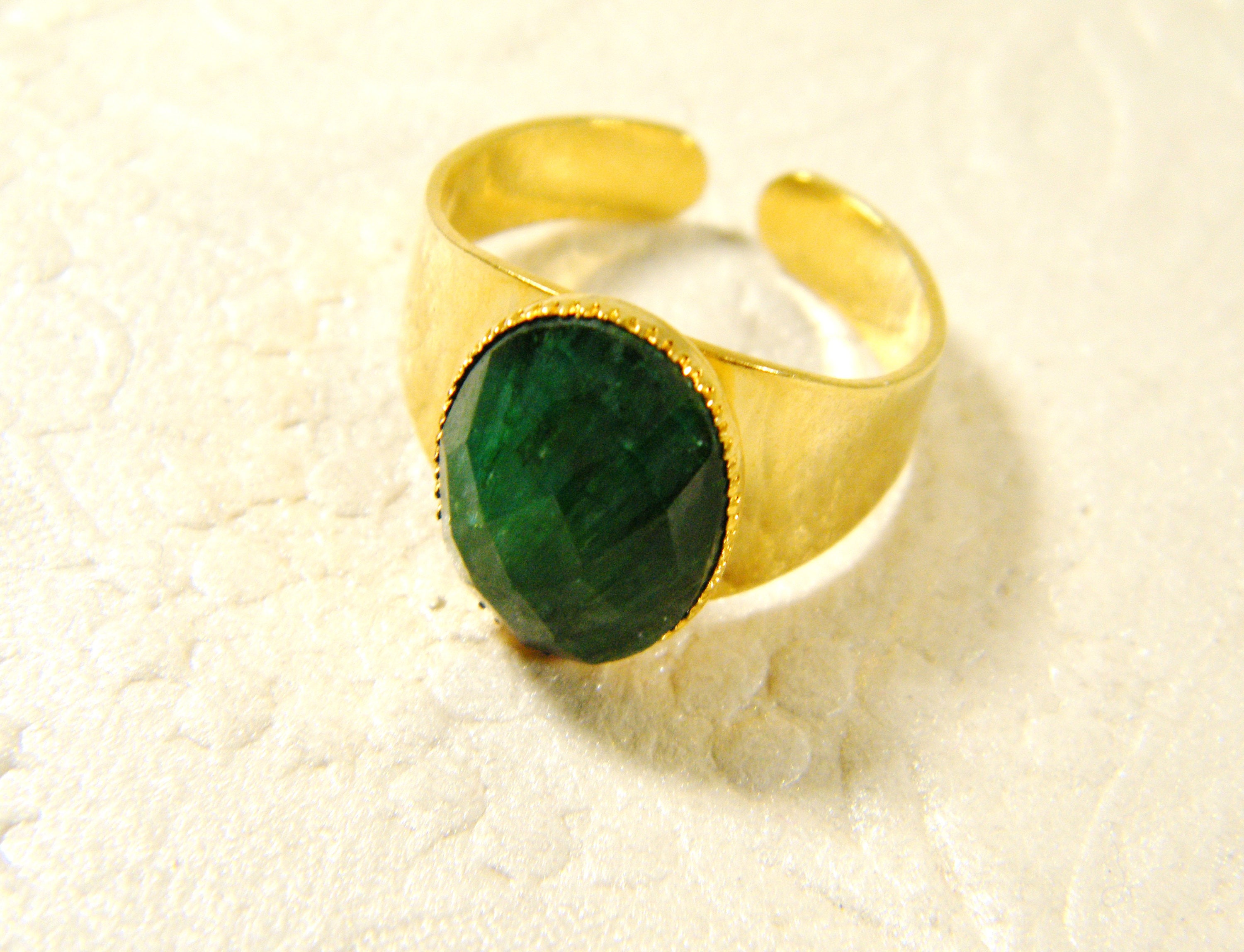 Green Gold Ring Emerald Stone Ring Gold Adjustable Ring - Etsy