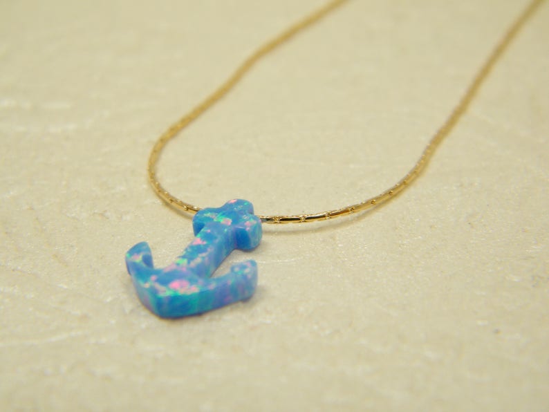 Anchor blue opal gold filled necklace image 3