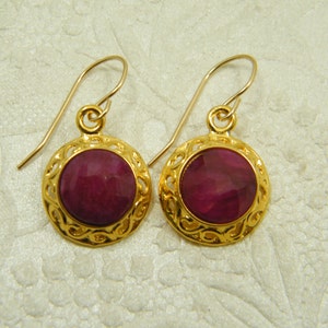 Natürliche Rubin Gold Ohrringe, Rote echte Rubin Ohrringe, Rubin Schmuck