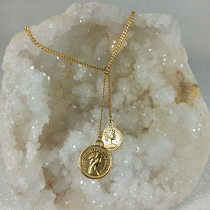 Gold plated 2 coins unisex coin necklace
