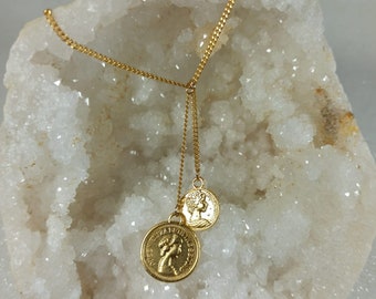 Gold plated 2 coins unisex coin necklace