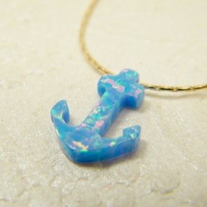 Anchor blue opal gold filled necklace image 1