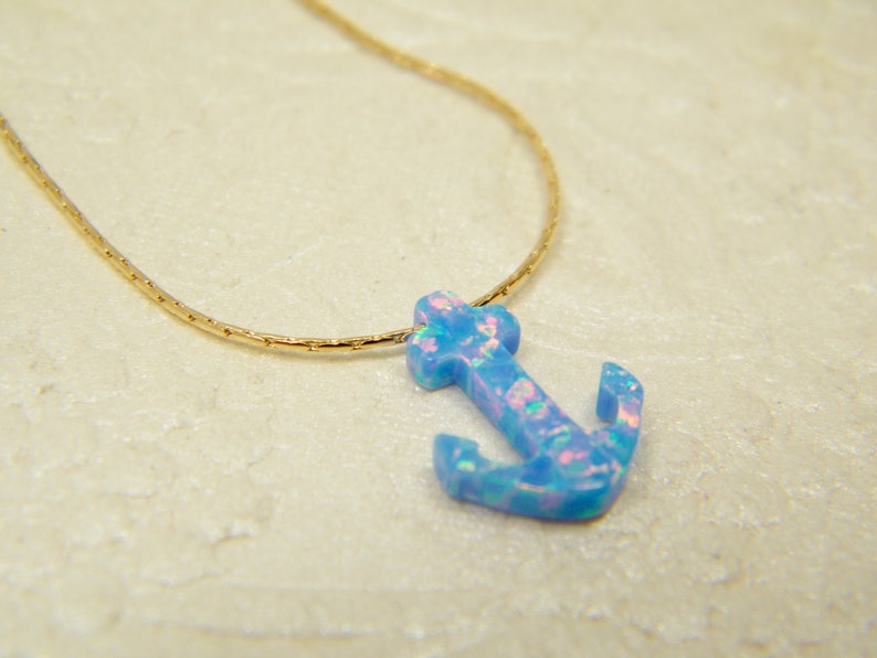 Anchor blue opal gold filled necklace image 5