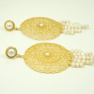 wedding bridal gold pearls earrings