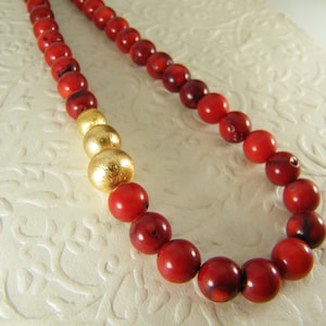 Natural red coral gold beads necklace