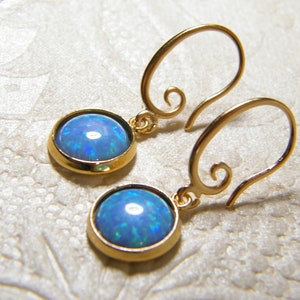 Blue opal earrings, Gold filled earrings, Gift for her. Gem stone jewelry