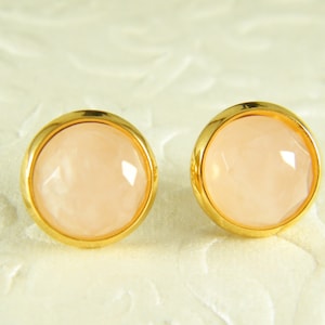 Rose quartz earrings, Stud earrings, Gold filled post earrings, Pink stone earrings, Bride earrings, Wedding jewelry, Gift for her