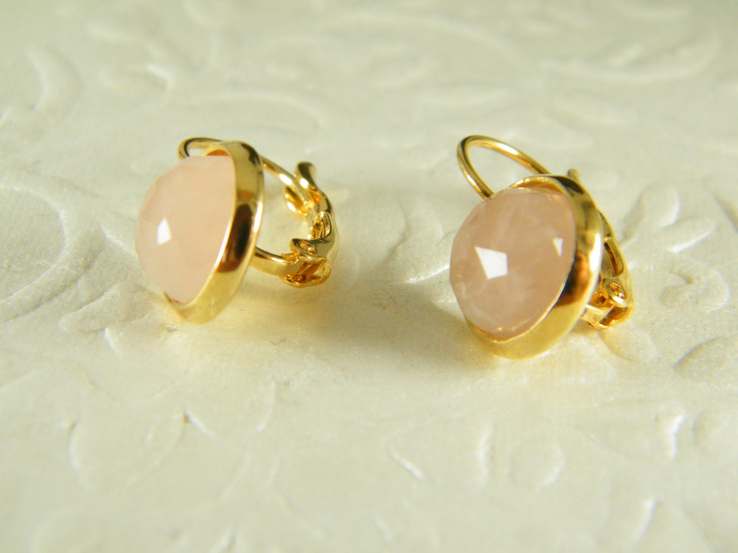 Pink Gold Earrings, Rose Quartz Gold Earrings, Dangle Earrings, Love Stone Earrings, Gold Filled