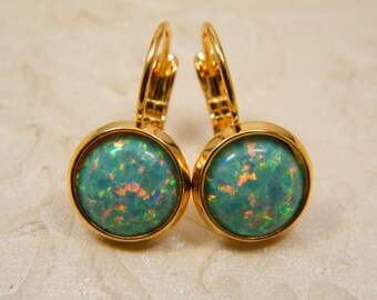 Pendientes colgantes de ópalo verde dorado
