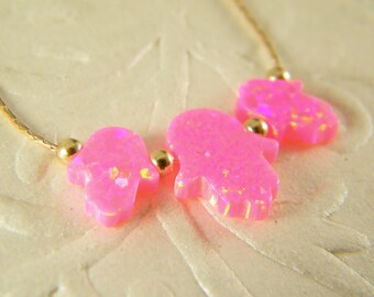 Opaal HAMSA ketting, Rose roze opaal, gouden gevulde ketting, kleine HAMSA hanger, Fatima hand sieraden, boze oog ketting, Israël sieraden.