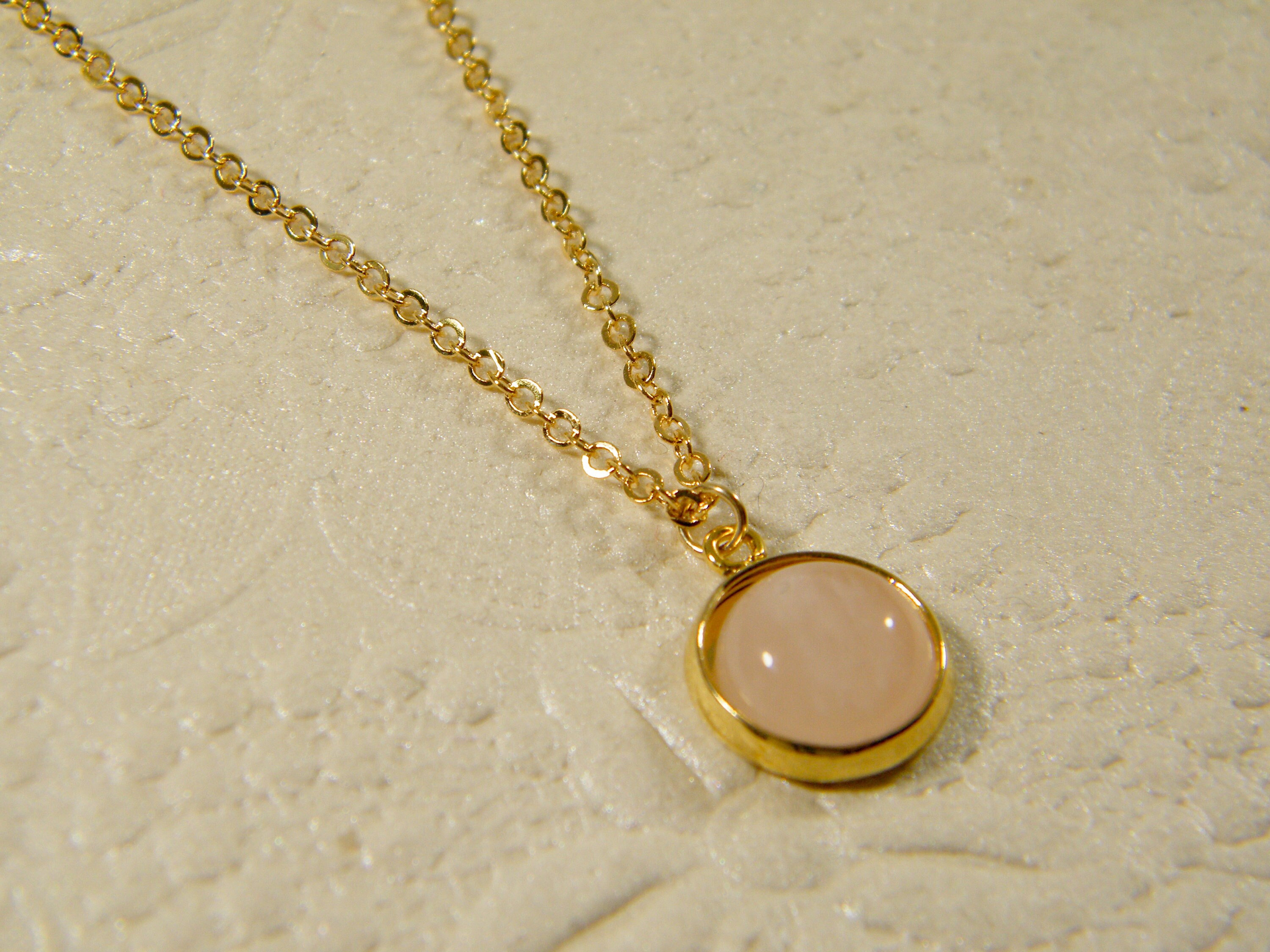 Pink Gold Necklace Rose Quartz Pendant Gold Filled Necklace Etsy