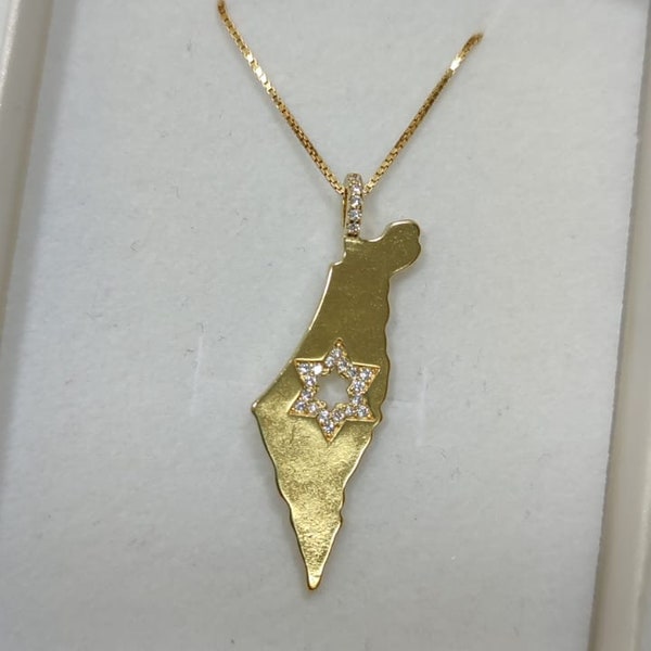 Israel map gold plated necklace, Jewish jewelry, Star of david