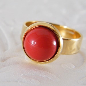 Gold coral ring, Red stone ring, Cocktail ring, Statement ring, Gem stone ring, Adjustable ring, Coral jewelry, Boho jewelry, Gift for her
