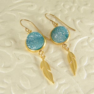 Druzy blue gold earrings