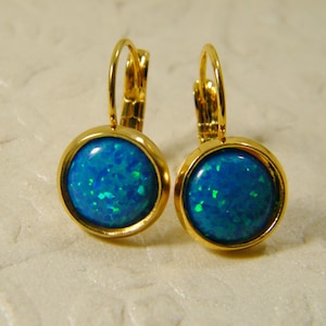 Gold filled blue opal earrings, Opal dangle earrings, Gift for her, Opal jewelry