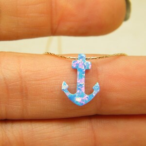 Anchor blue opal gold filled necklace image 6