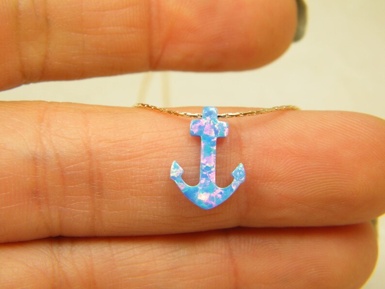 Anchor blue opal gold filled necklace image 6