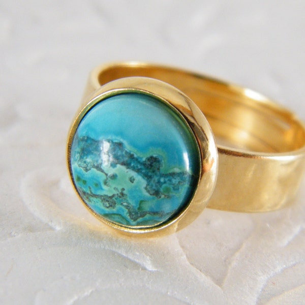 Bague en or bleu, anneau en pierre d'Eilat, bague d'or, anneau de cocktail, anneau de turquoise, anneau en pierre d'Israel, anneau réglable de birthstone, cadeau pour elle