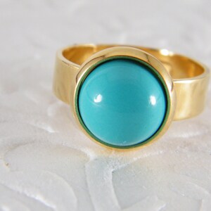 Turquoise gold ring, Gem stone ring, Adjustable ring, Cocktail ring, Statement ring, Gift for her, Turquoise jewelry, unisex stone ring