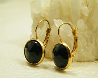 Boucles d'oreilles pendantes en or et onyx noir
