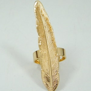 Gold feather ring adjustable long  ring,