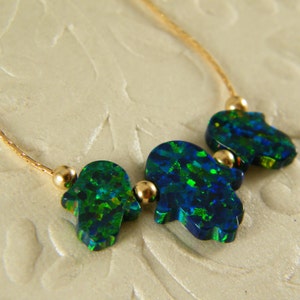 Opal Hamsa necklace, Blue green opal , Gold filled necklace, Small hamsa pendant, Fatima hand jewelry, Evil eye necklace, Israel jewelry.