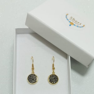 Silver shiny druzy stone gold filled dangle earrings