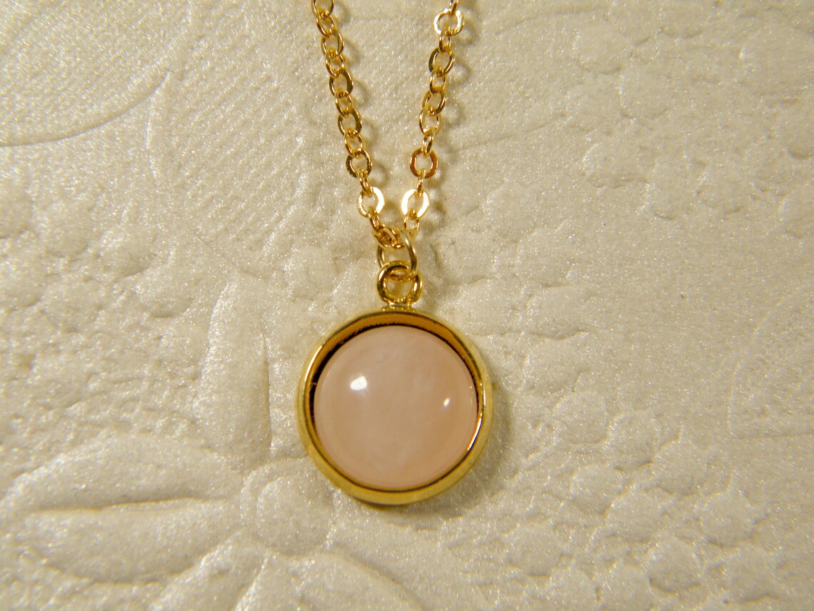 Pink Gold Necklace Rose Quartz Pendant Gold Filled Necklace Etsy