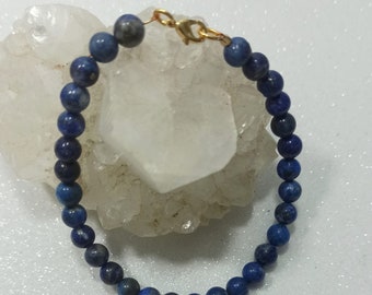 pulsera de cuentas de lapislázuli, pulsera unisex de piedra preciosa azul