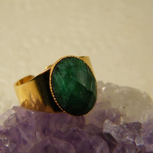 Green gold ring, Emerald stone  ring, Gold adjustable ring, Emerald jewelry, Gem stone ring, Birthstone ring, Boho ring, Gift for her