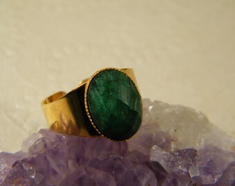 Green gold ring, Emerald stone  ring, Gold adjustable ring, Emerald jewelry, Gem stone ring, Birthstone ring, Boho ring, Gift for her