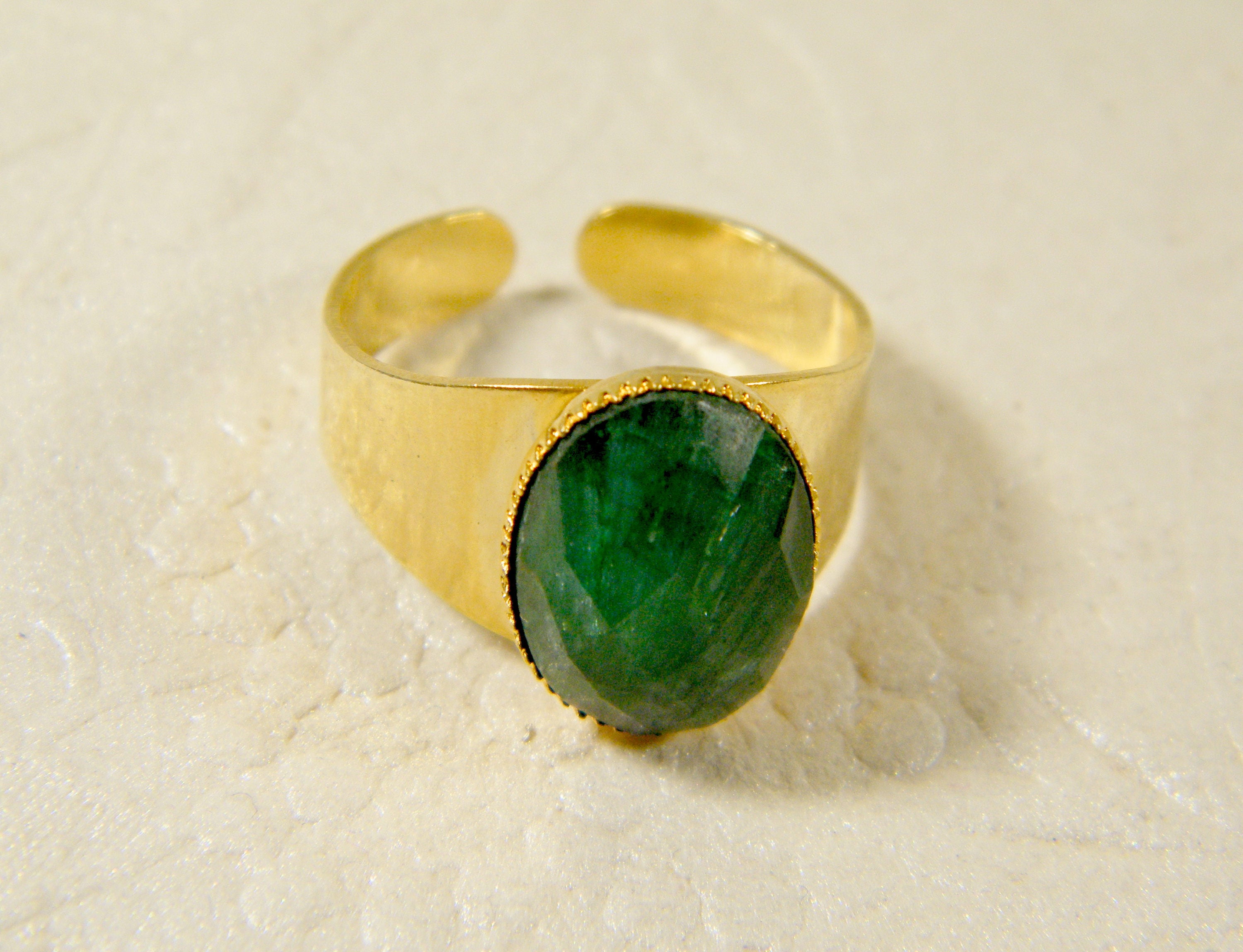 Green Gold Ring Emerald Stone Ring Gold Adjustable Ring Etsy